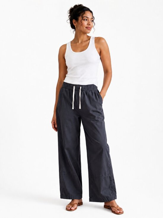 Pact Pants - PACT Organic Cotton Stretch Wide Leg Pants Gray Drawstring Size Small